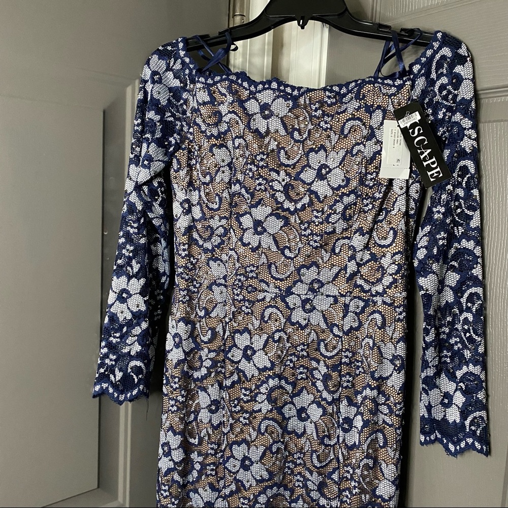 ๐ฅ๐พ Xscape New Sparkle / Lace Overlay Formal Dress Navy White Silver 6 - Picture 7 of 17